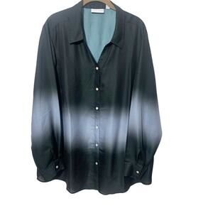 Susan Graver 2X Button front tunic top shirt blouse Ombre 2 tone QVC 454577 NWOT